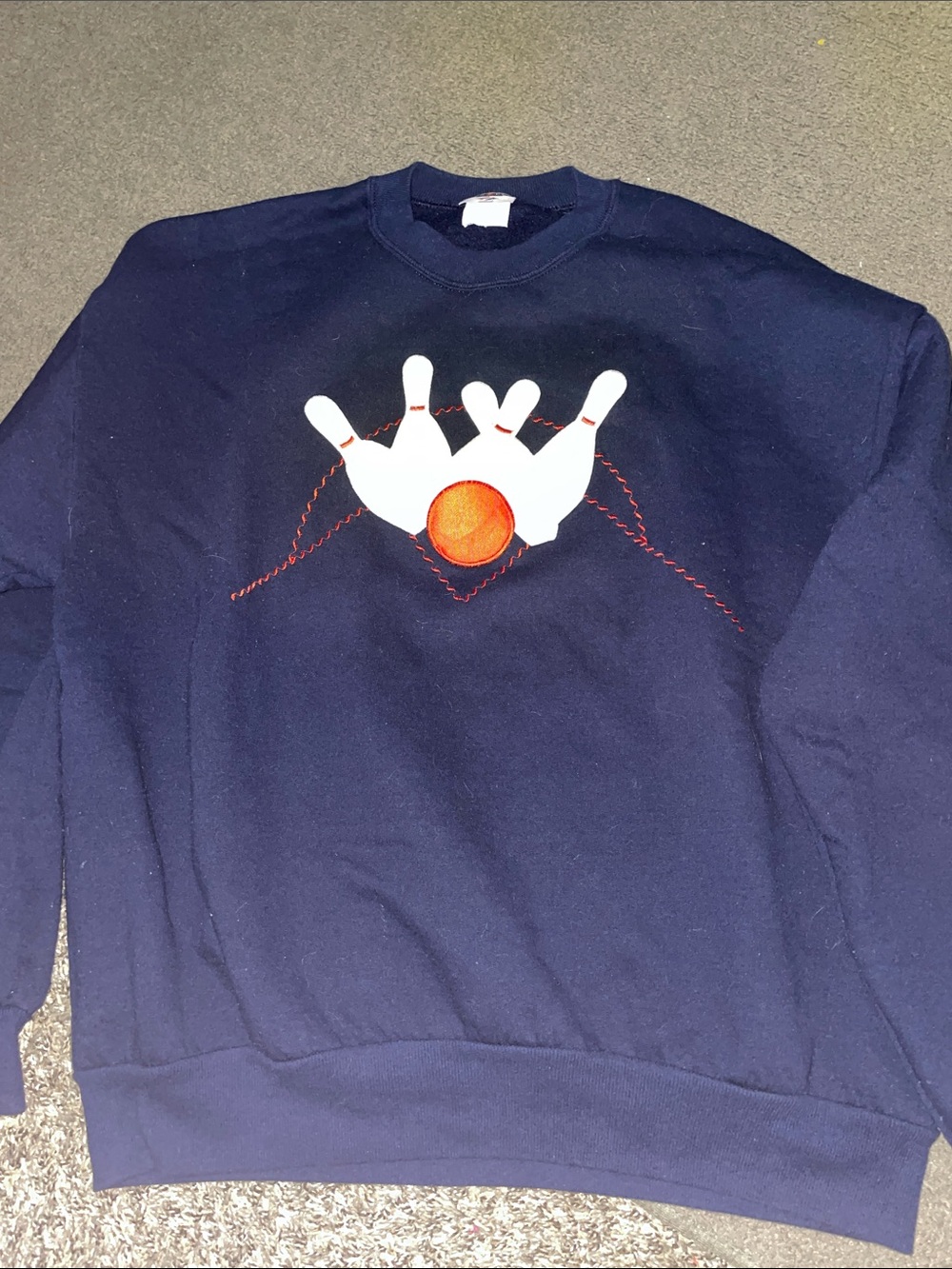 Vintage Navy Bowling Pins Graphic Crewneck Sweatshirt